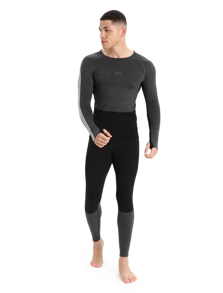 Jet Heather / Black Men's Icebreaker 200 ZoneKnit™ Merino Long Sleeve Crewe Base Layers | USA 1327GSOL